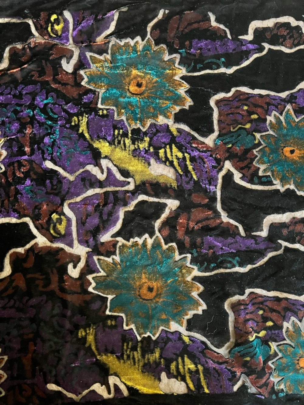 Velvety viscose and silk blend scarf in black and rich jewel tones